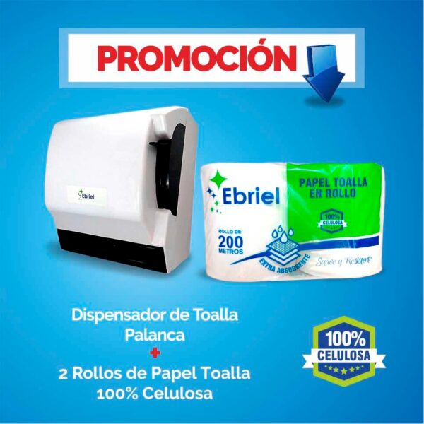 Dispensador de toalla + 2 Rollos de Papel Toalla 100% celulosa de 200