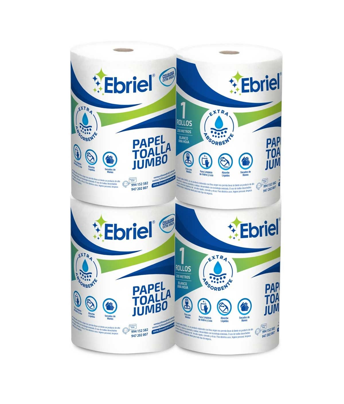 PAPEL TOALLA 32 GRS A1 PAPEL TOALLA EN ROLLO 100% CELULOSA 200 MT C/ROLLO PACK X 4 EMBOLSADO POR UNIDAD - Imagen 1